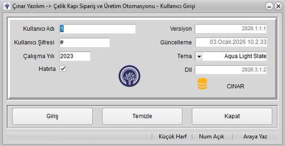 Çelik kapı üretim programı DORflow kullanıcı giriş ekranı
